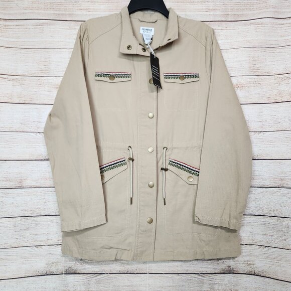 NWT Monroe & Main Women's Brown Button Embroidered Back Military Style Jacket M - Picture 1 of 16